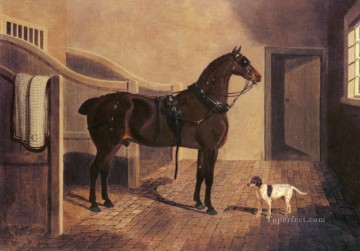 馬 Painting - 厩舎のニシンシニアジョン・フレデリック馬のお気に入りのコーチ馬と犬